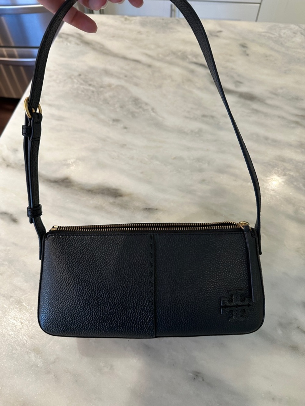 Tory Burch McGraw Pebble Leather Wedge Shoulder Bag